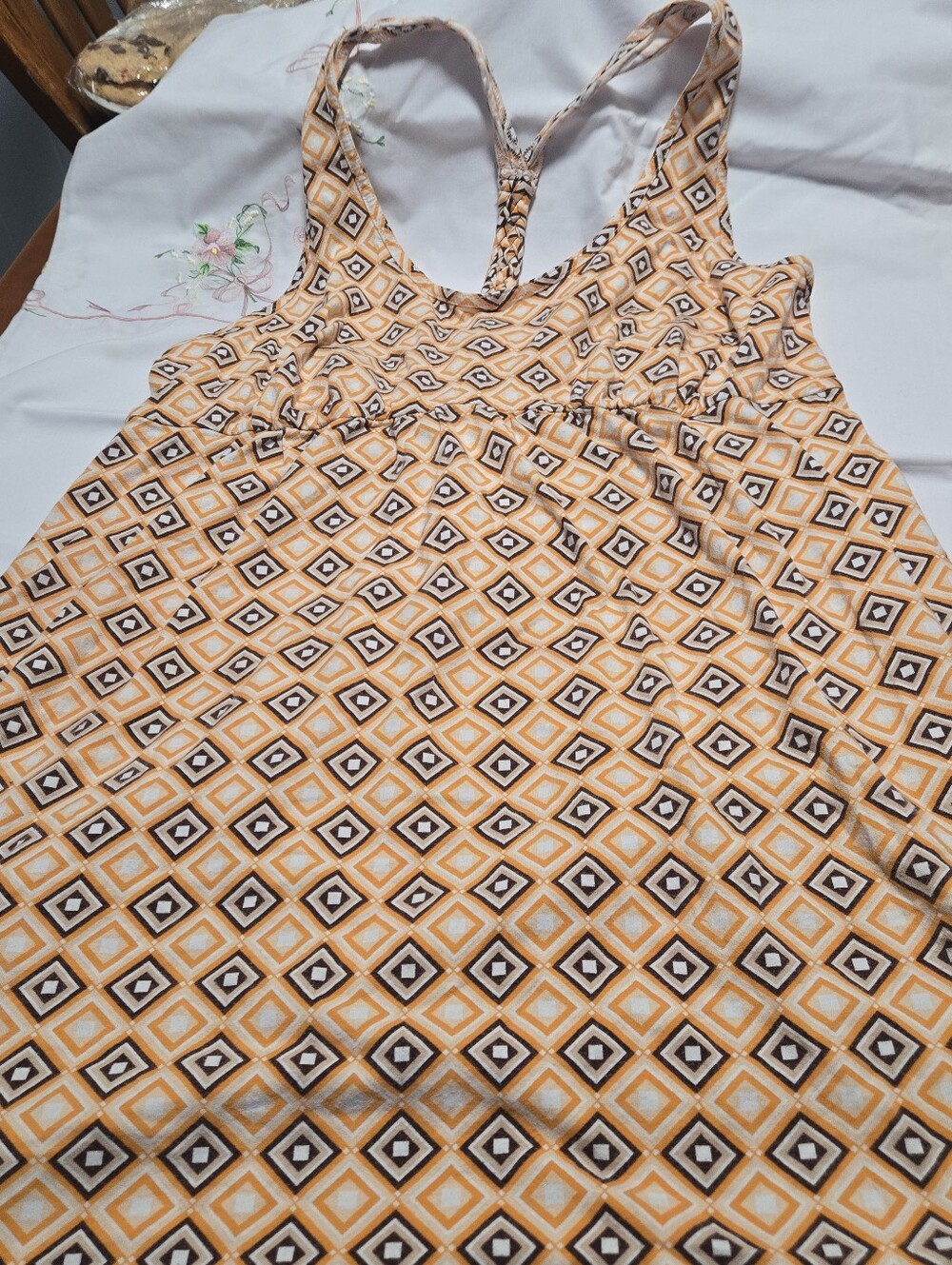 Sleeveless Diamond Print Tank  Orange - Yellow & Brown Sleep Wear Size 18/20